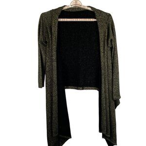 Womens M/L Gold Black Metallic Witchy Cozy Knit Open Front Cardigan Sweater VTG